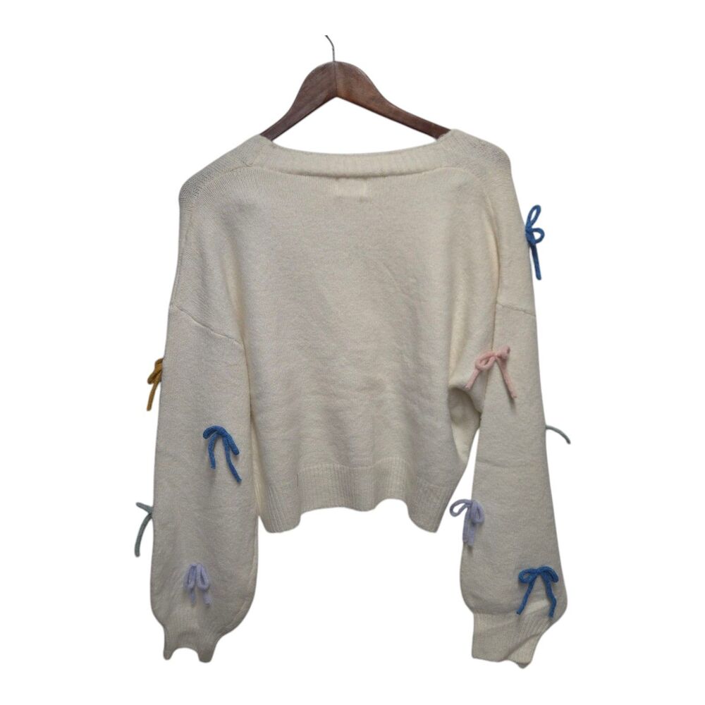 LUNA  IVY  3D Bow‎ Coquette Cream Sweater Cardigan Size SMALL NWT - Picture 3 of 4